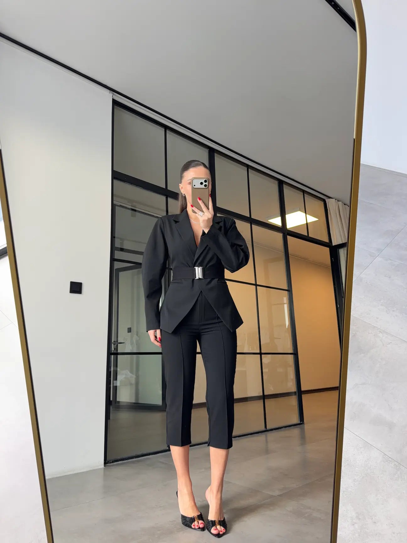 Black Double-Breasted Jacket with Belt Detail