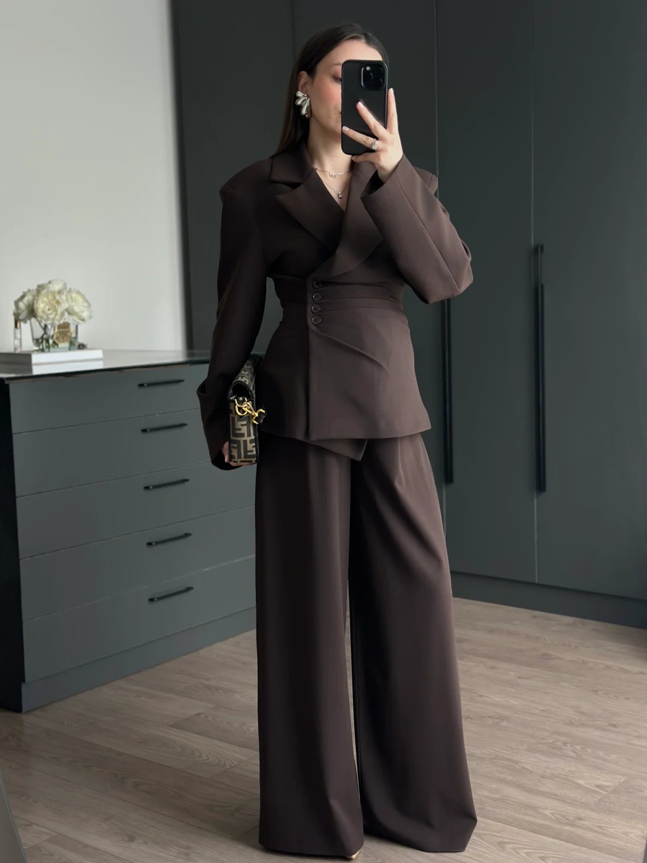 Brown 4 side buttons suit