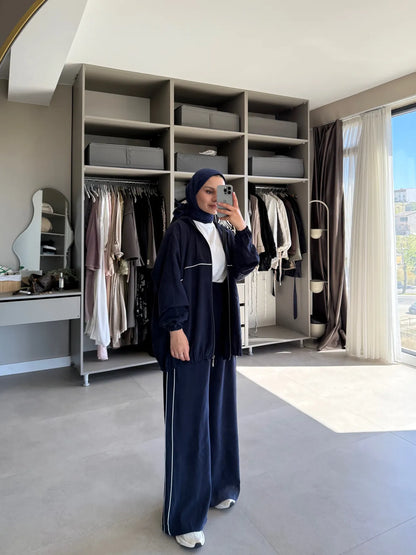 Modal hooded jacket with wide leg pants co-ord set