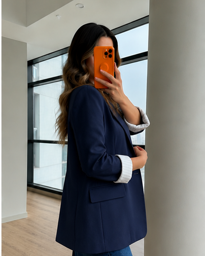 oversized linen blazer with striped lining - navy blue