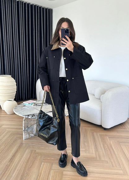 Courdroy Collar jeans Jacket BLACK