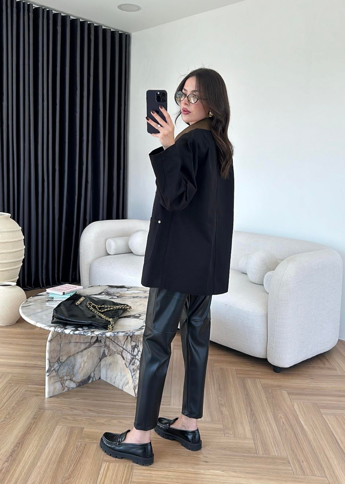 Courdroy Collar jeans Jacket BLACK