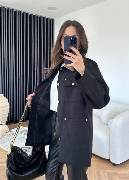 Courdroy Collar jeans Jacket BLACK