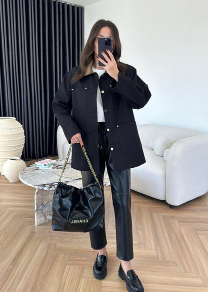 Courdroy Collar jeans Jacket BLACK