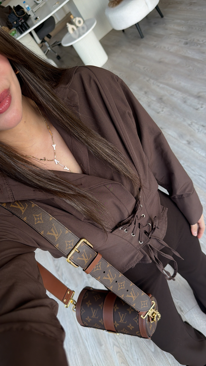 Brown Crop Shirt with Corset Detail