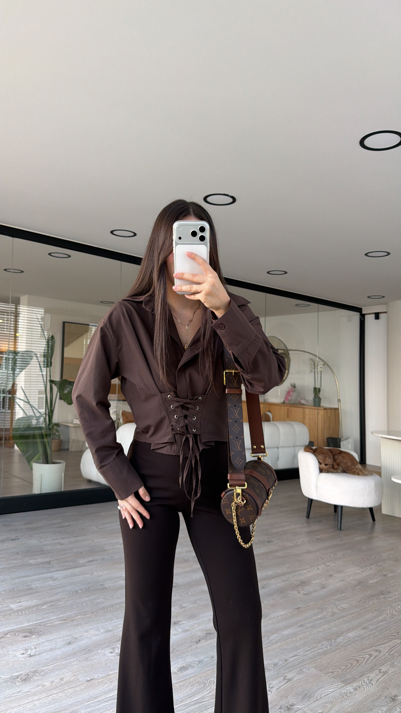 Brown Crop Shirt with Corset Detail