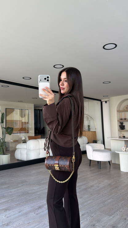 Brown Crop Shirt with Corset Detail