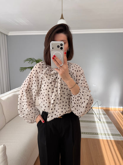 Polka dots patterned shirt with tie