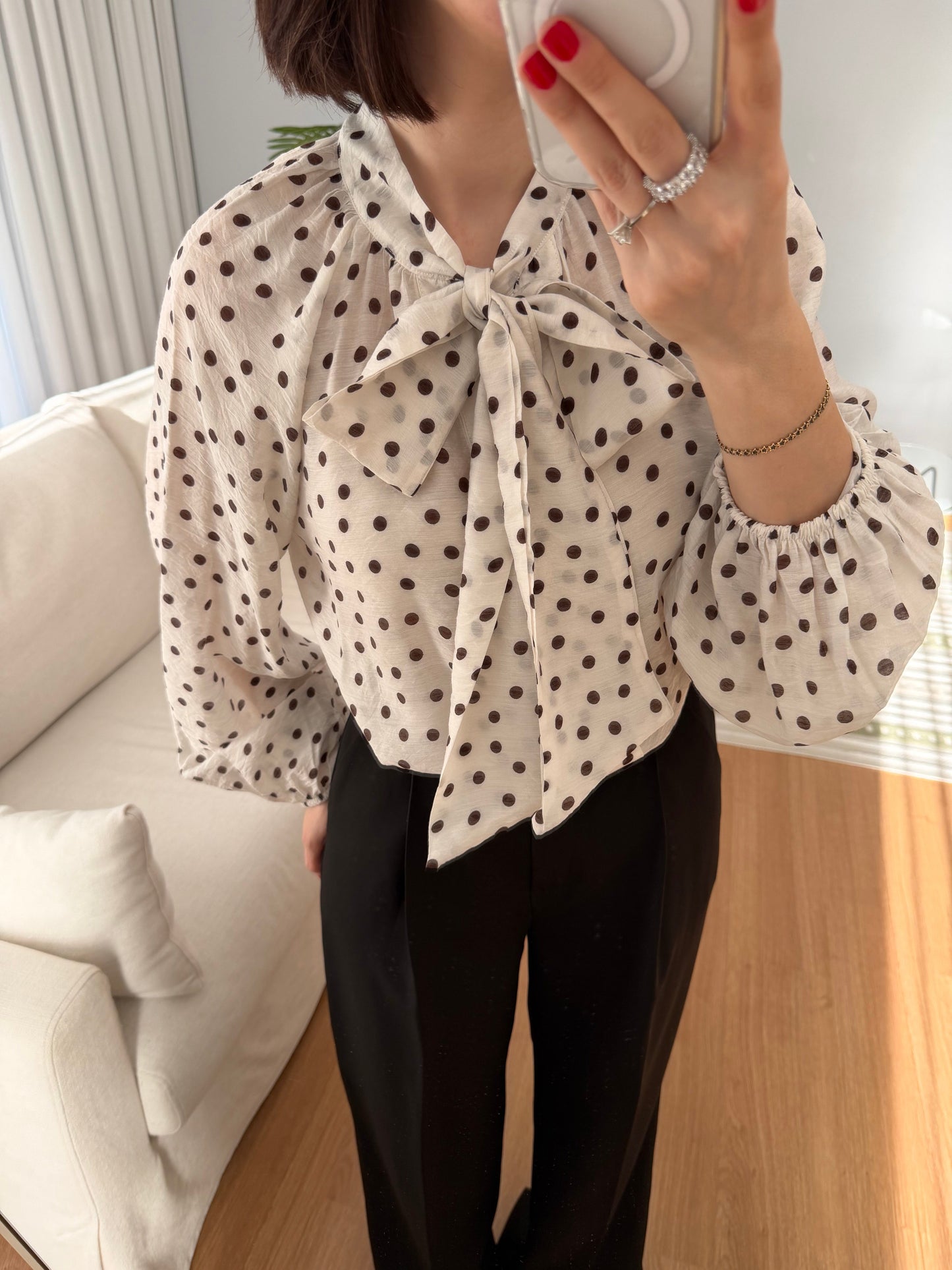 Polka dots patterned shirt with tie