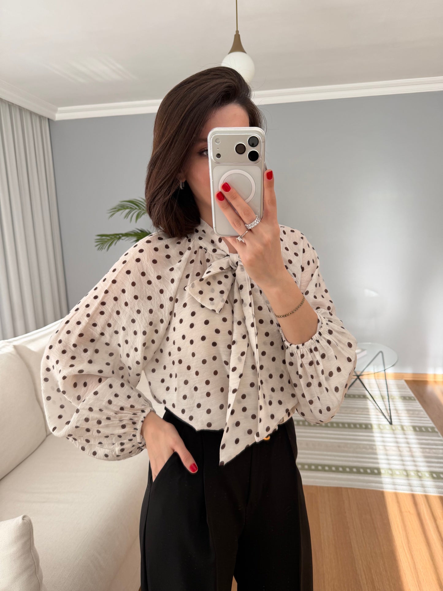 Polka dots patterned shirt with tie