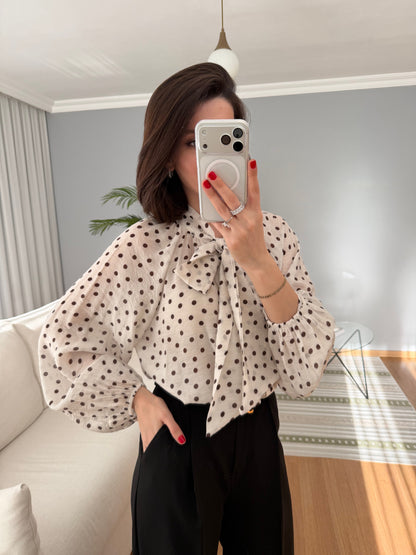 Polka dots patterned shirt with tie