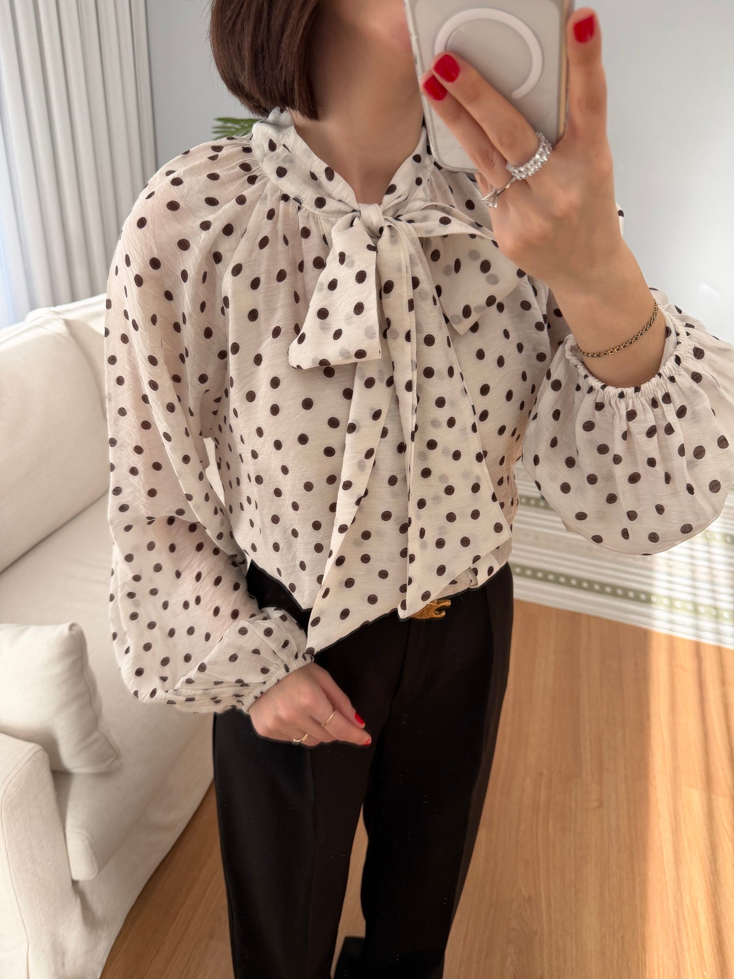 Polka dots patterned shirt with tie
