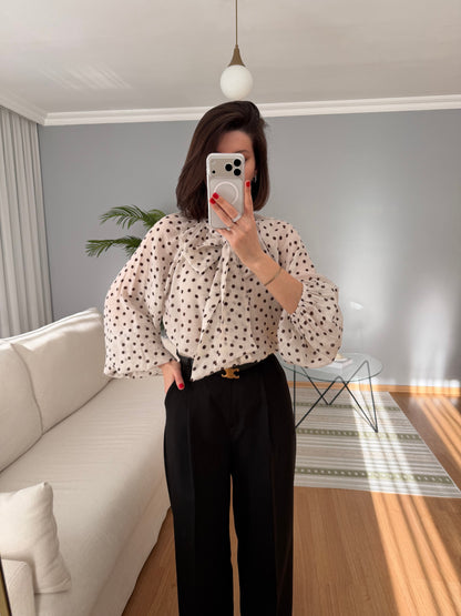 Polka dots patterned shirt with tie