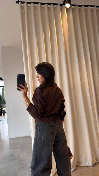 Brown Crop Shirt with Corset Detail