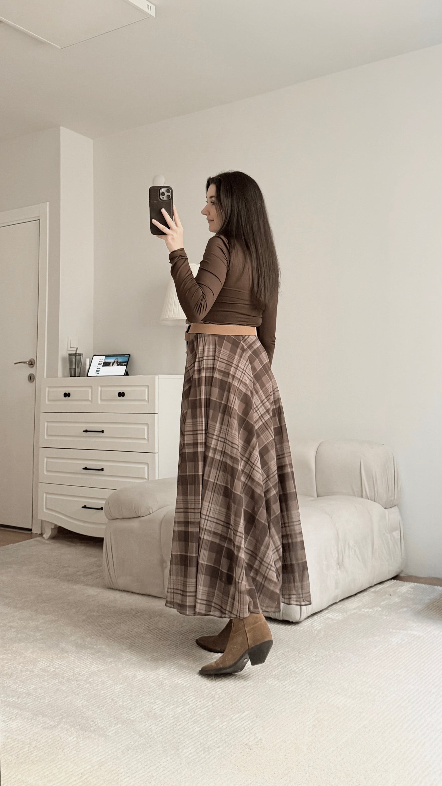 Checked chiffon lined Skirt