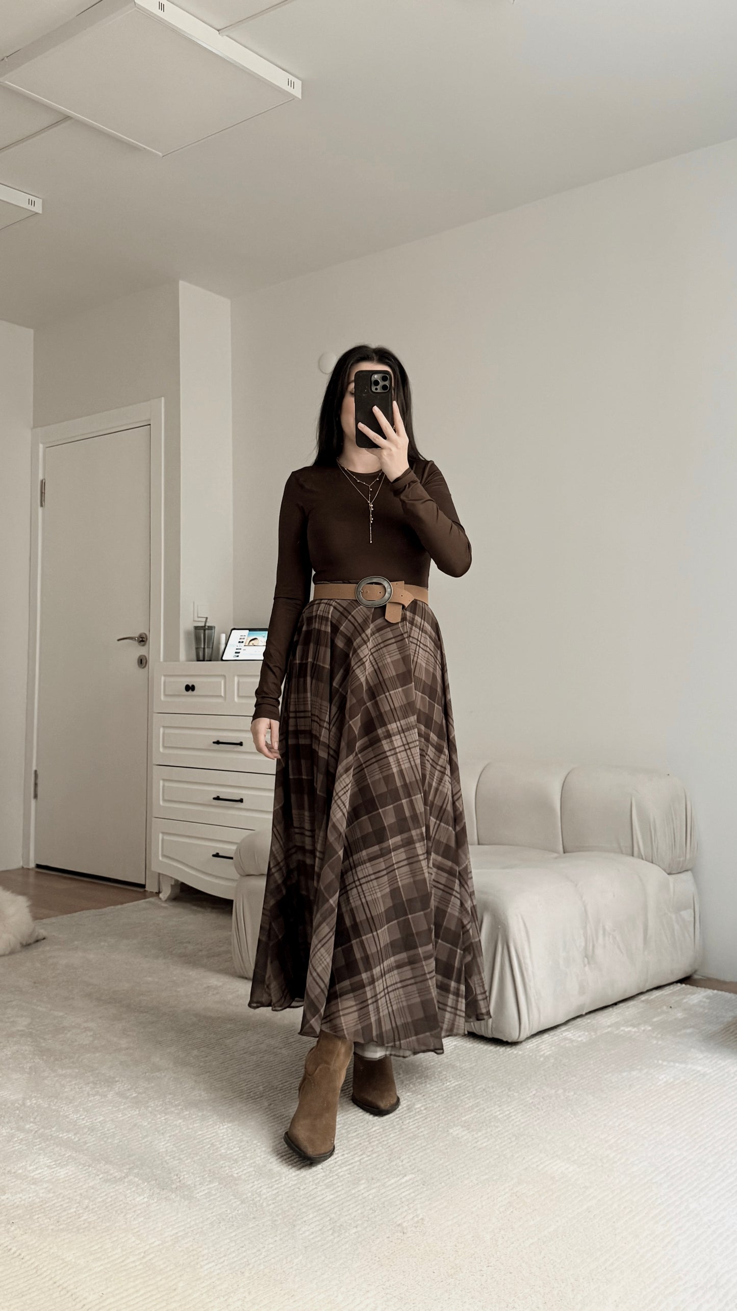 Checked chiffon lined Skirt