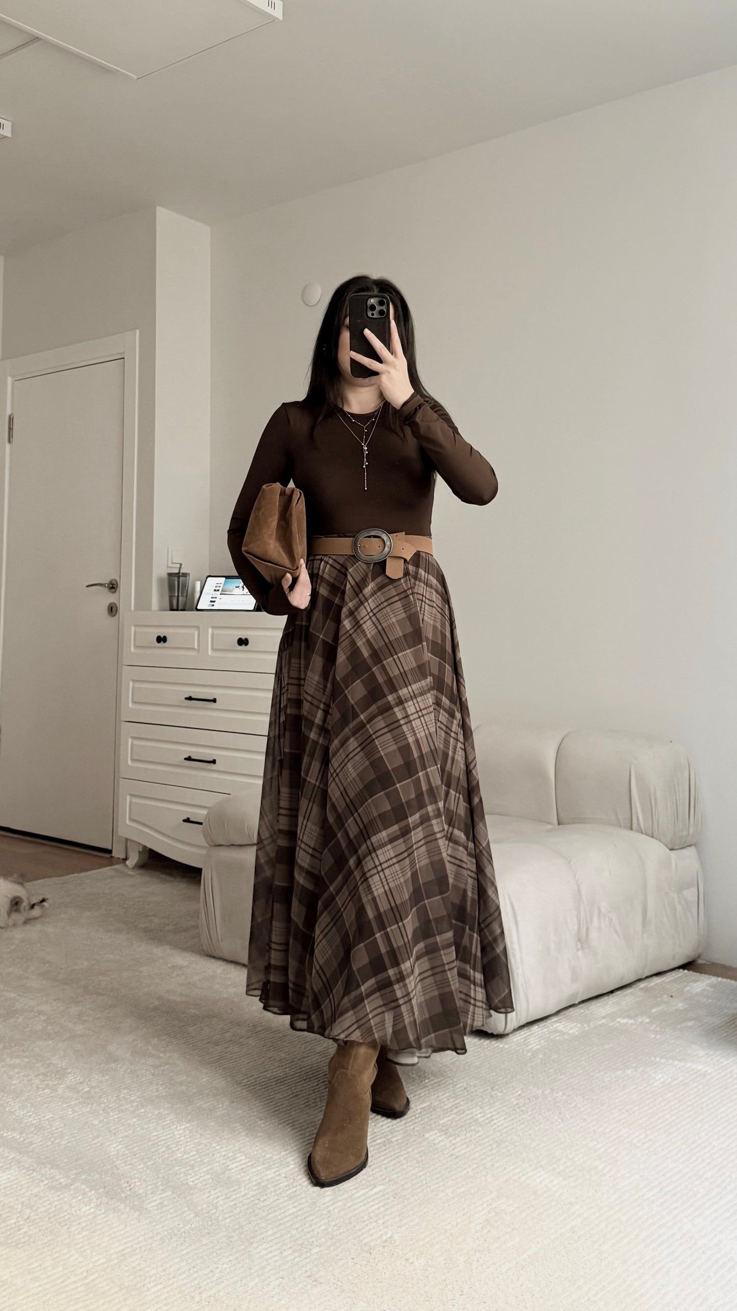 Checked chiffon lined Skirt