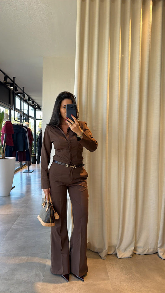 shirt with pleats bootcut trouser co-ord set