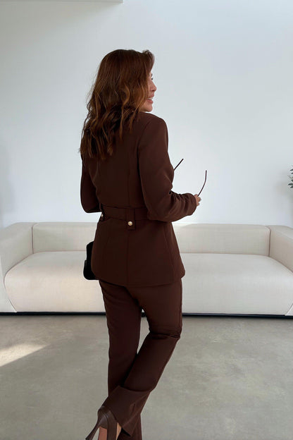 Belted blazer,straight leg trouser co-ord suit