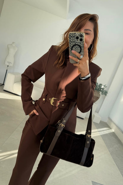 Belted blazer,straight leg trouser co-ord suit