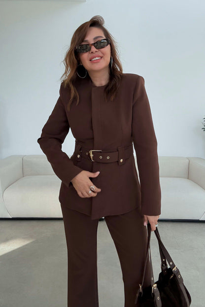 Belted blazer,straight leg trouser co-ord suit