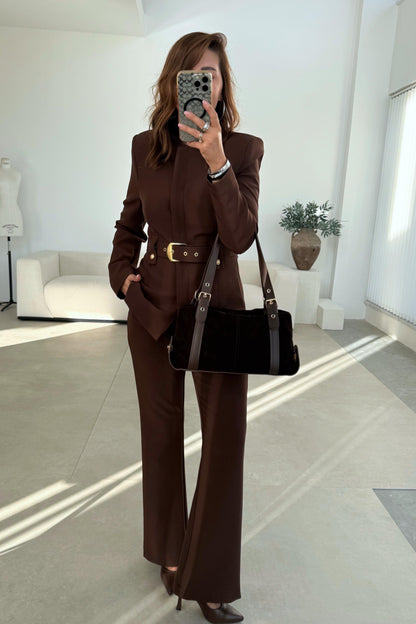 Belted blazer,straight leg trouser co-ord suit