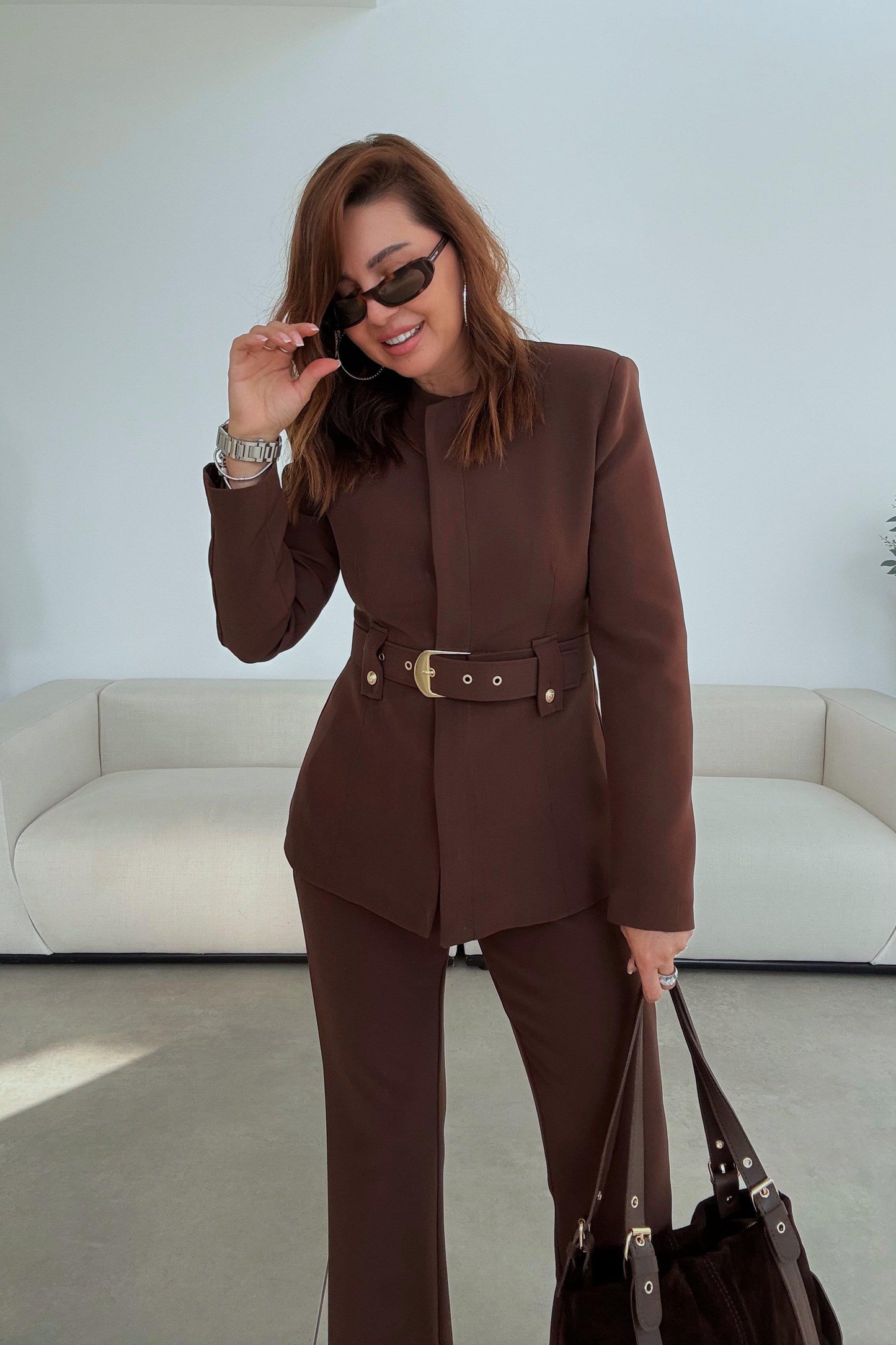 Belted blazer,straight leg trouser co-ord suit