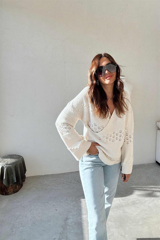 double-breasted knit blouse