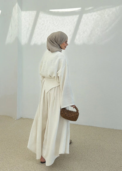 Wide sleeve blouse with Wide-leg trouser with Asymmetric attached Linen Suit
