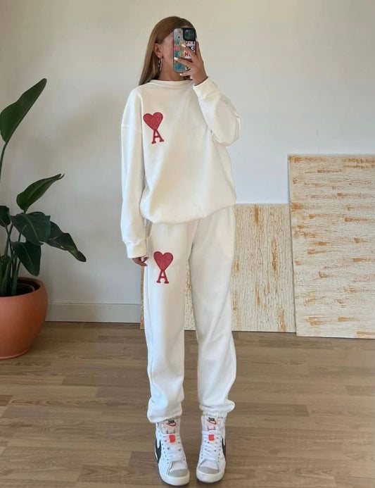 Fleece tracksuit with ami logo