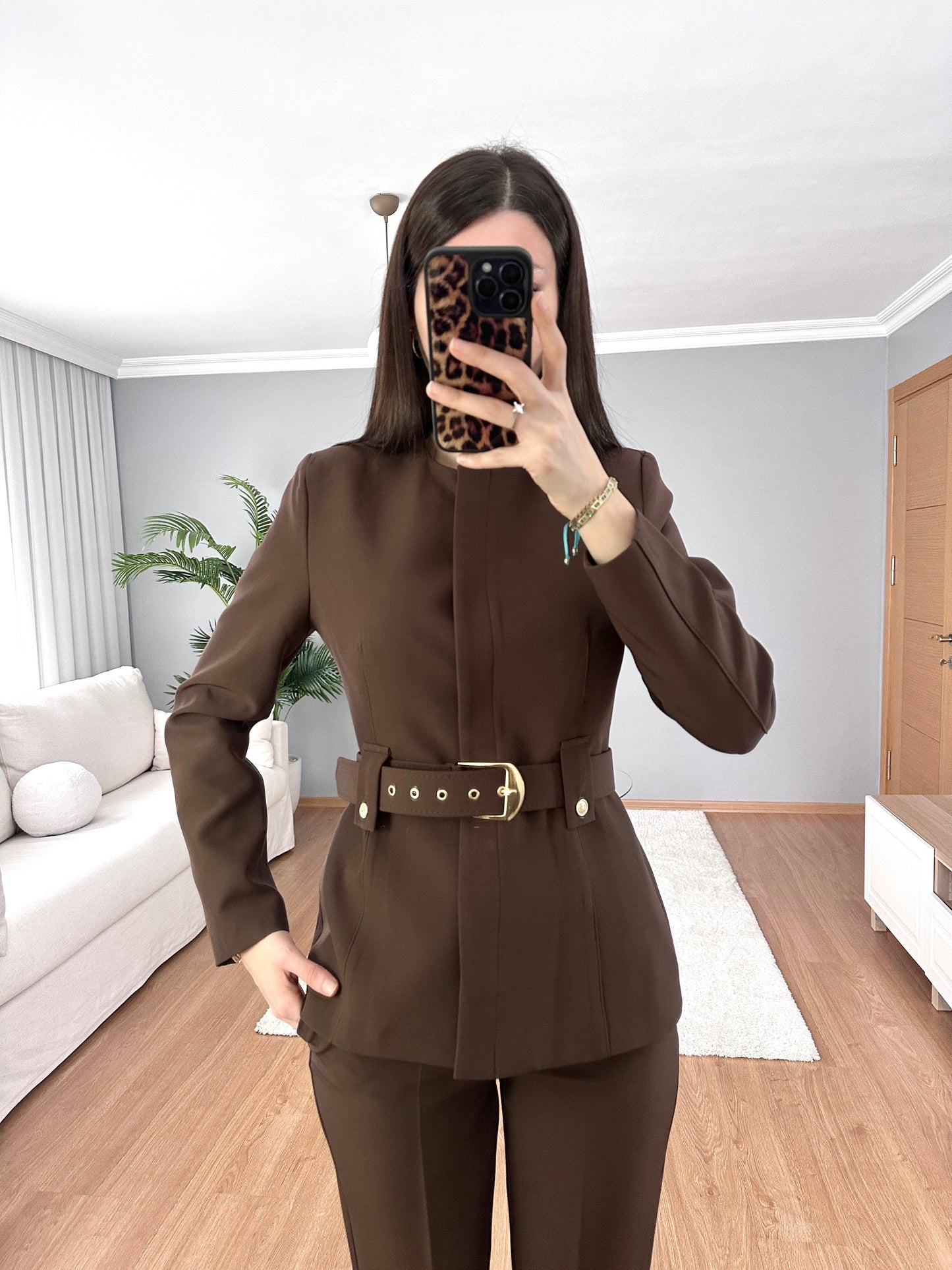 Belted blazer,straight leg trouser co-ord suit