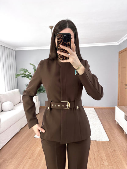 Belted blazer,straight leg trouser co-ord suit