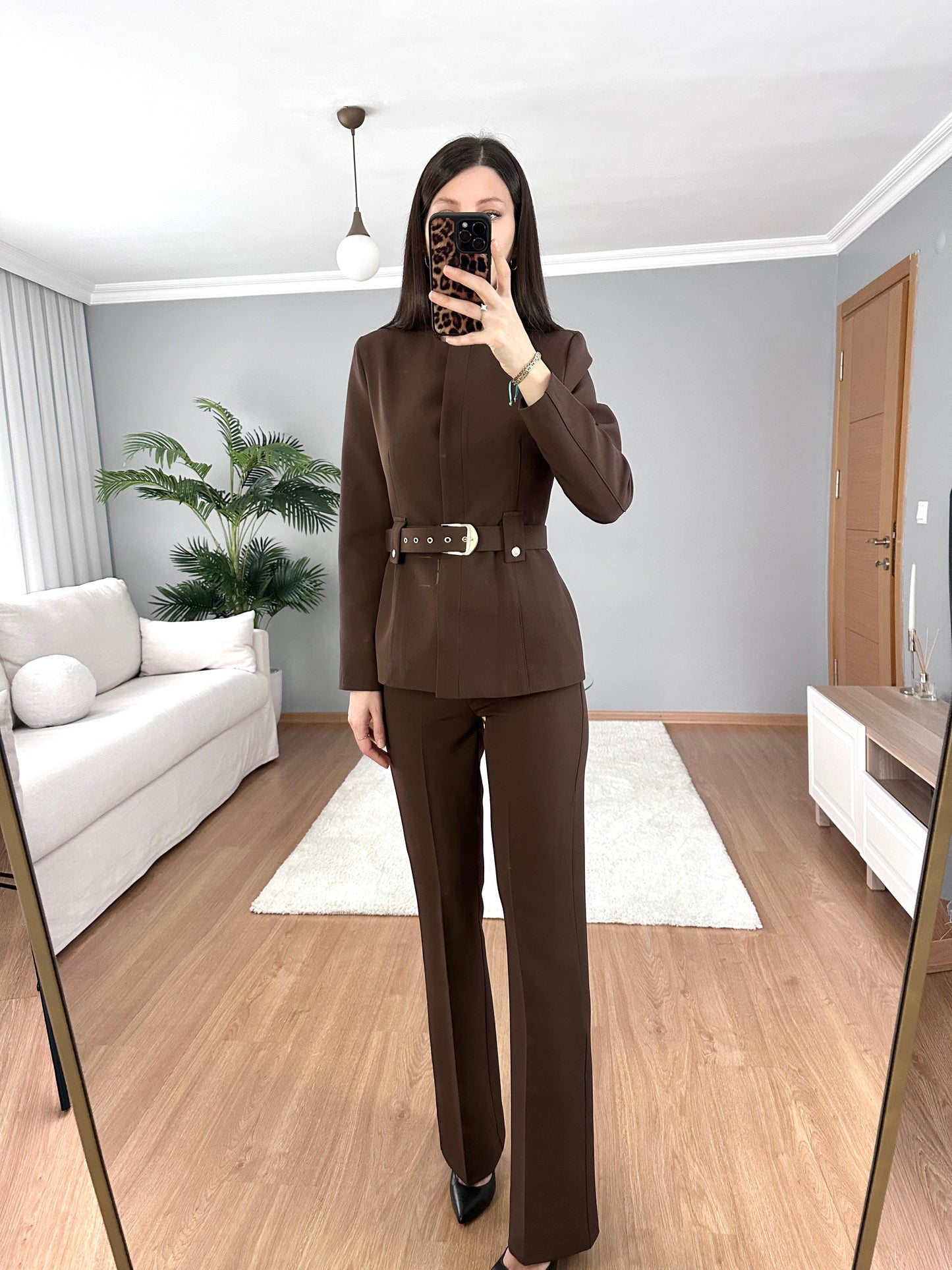 Belted blazer,straight leg trouser co-ord suit
