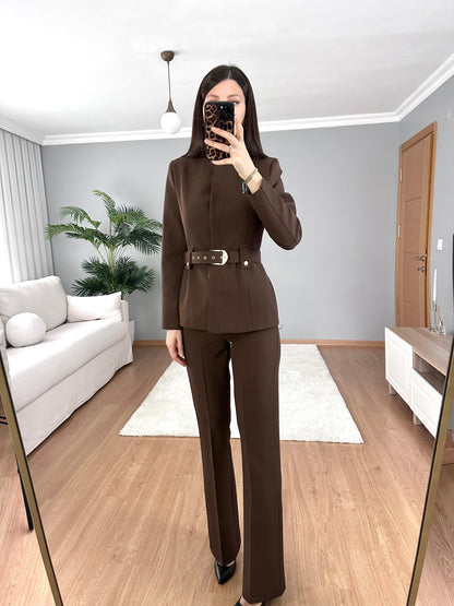 Belted blazer,straight leg trouser co-ord suit
