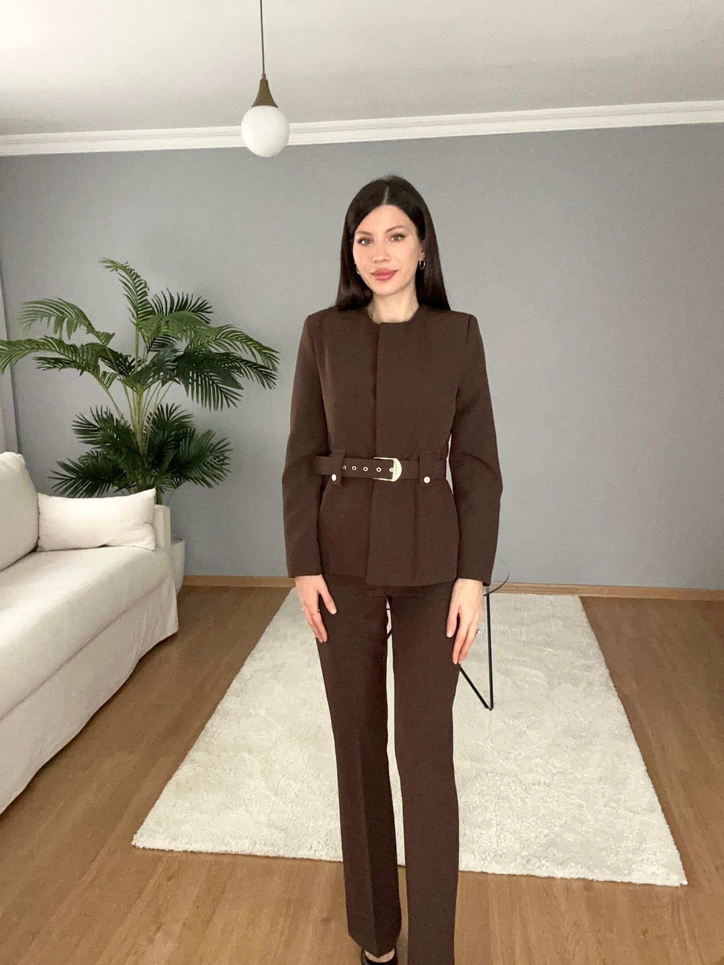 Belted blazer,straight leg trouser co-ord suit