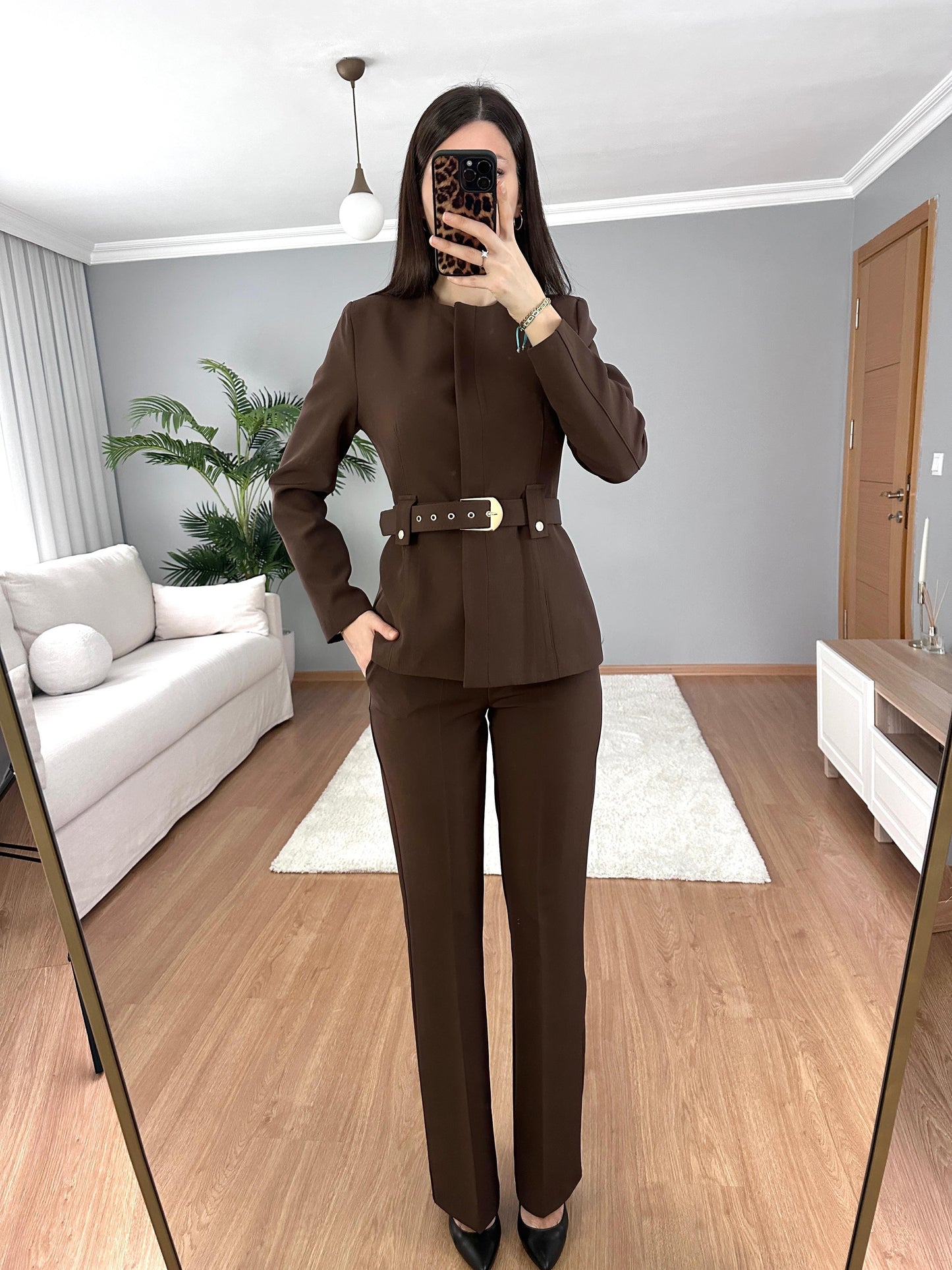 Belted blazer,straight leg trouser co-ord suit