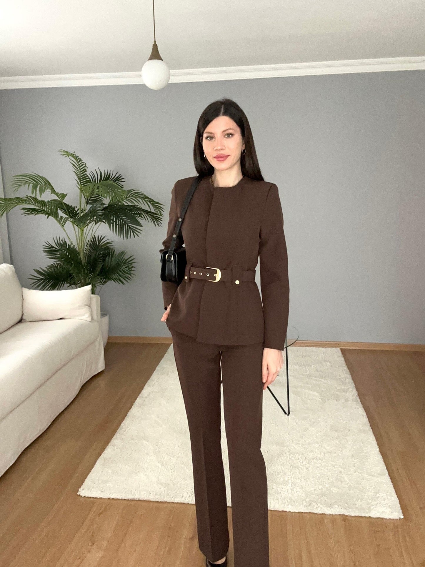 Belted blazer,straight leg trouser co-ord suit