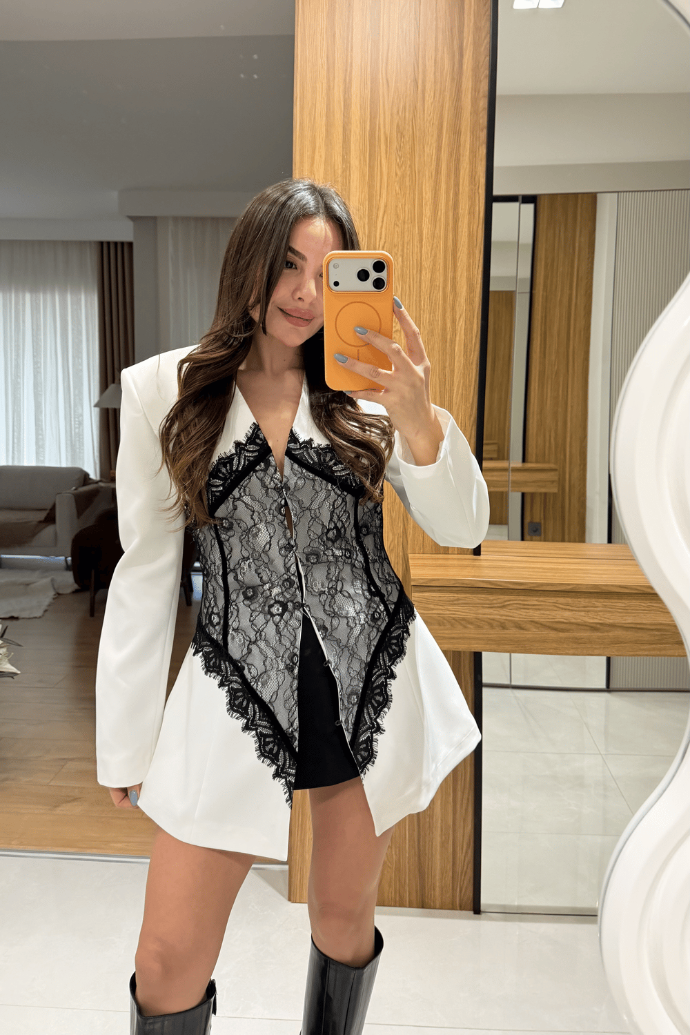 Linay black Blazer Jacket with Lace Details