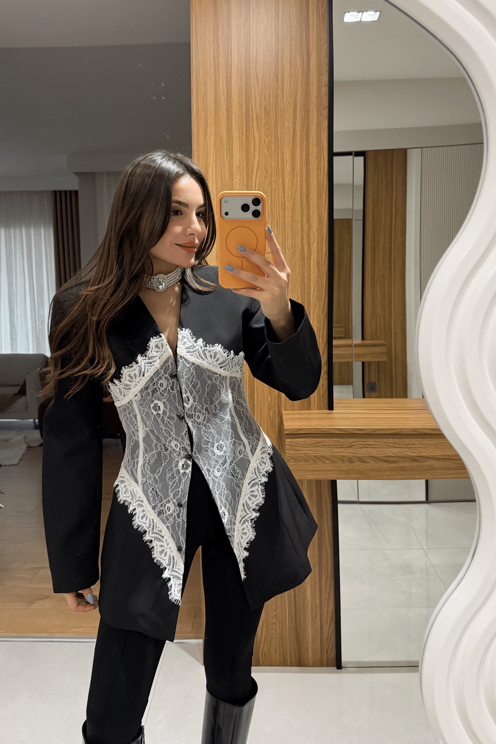 Linay black Blazer Jacket with Lace Details