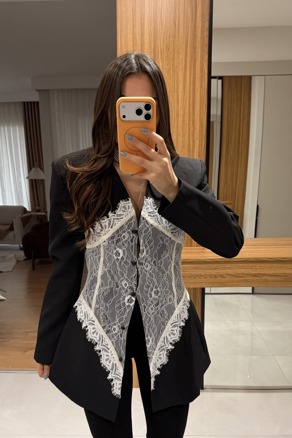 Linay black Blazer Jacket with Lace Details