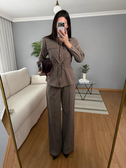Double Pocket waistband shirt with gold buttons co-ord set
