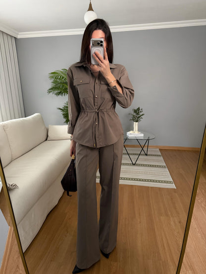 Double Pocket waistband shirt with gold buttons co-ord set