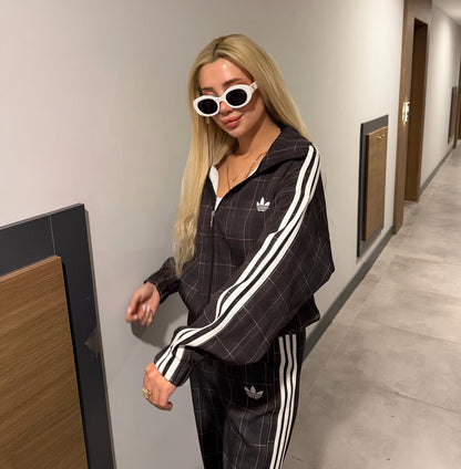 Adidas checked tracksuit -brown