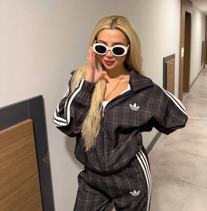 Adidas checked tracksuit -brown