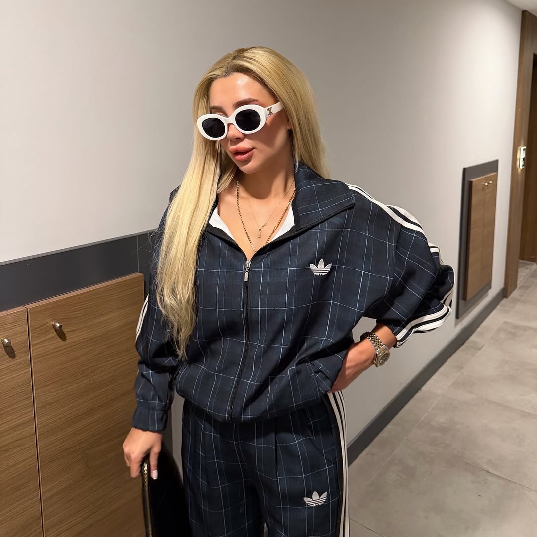 Adidas checked tracksuit-navy blue