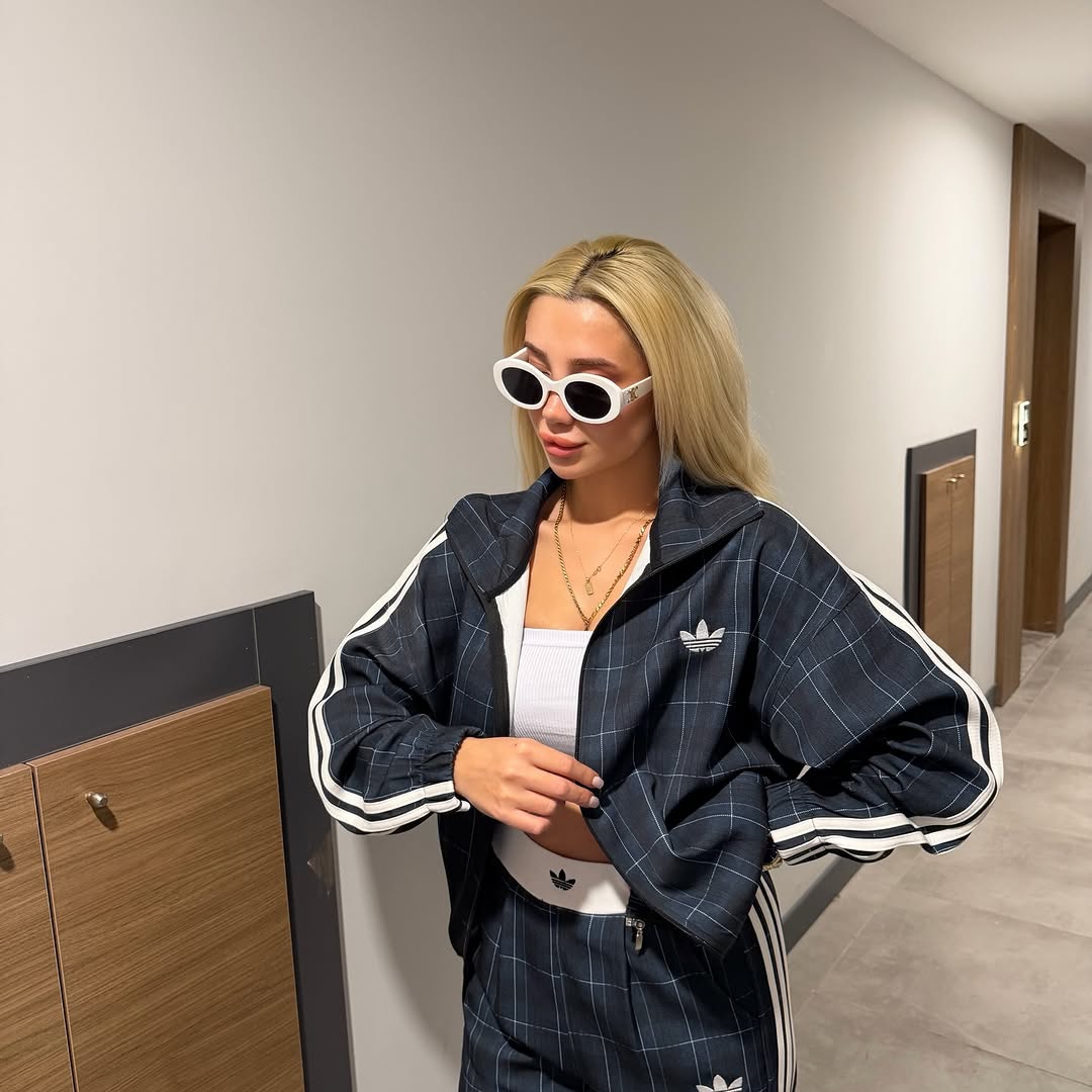 Adidas checked tracksuit-navy blue