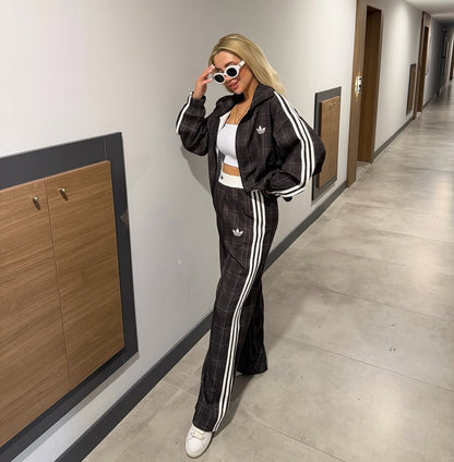 Adidas checked tracksuit -brown