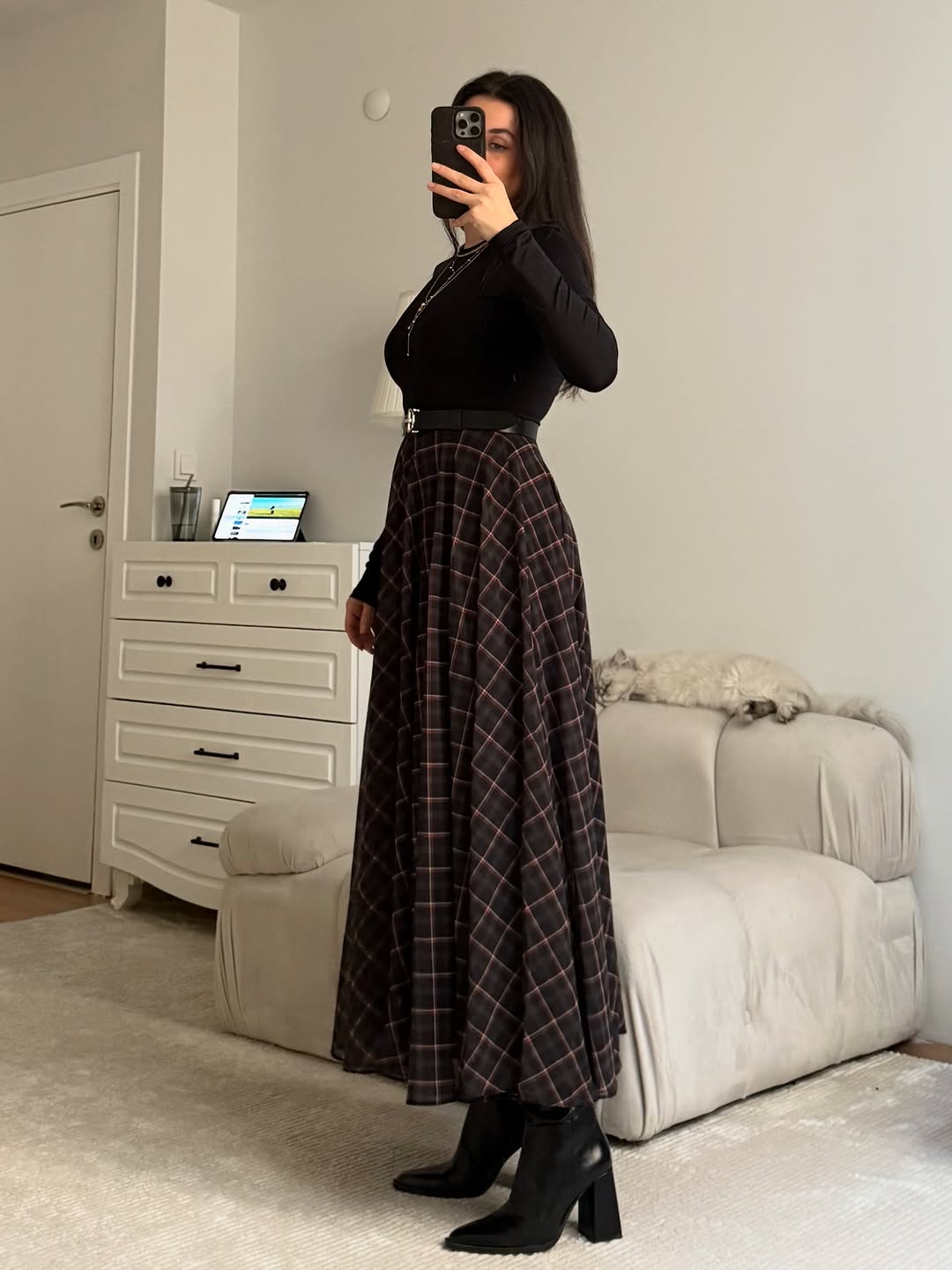 Checked chiffon lined Skirt