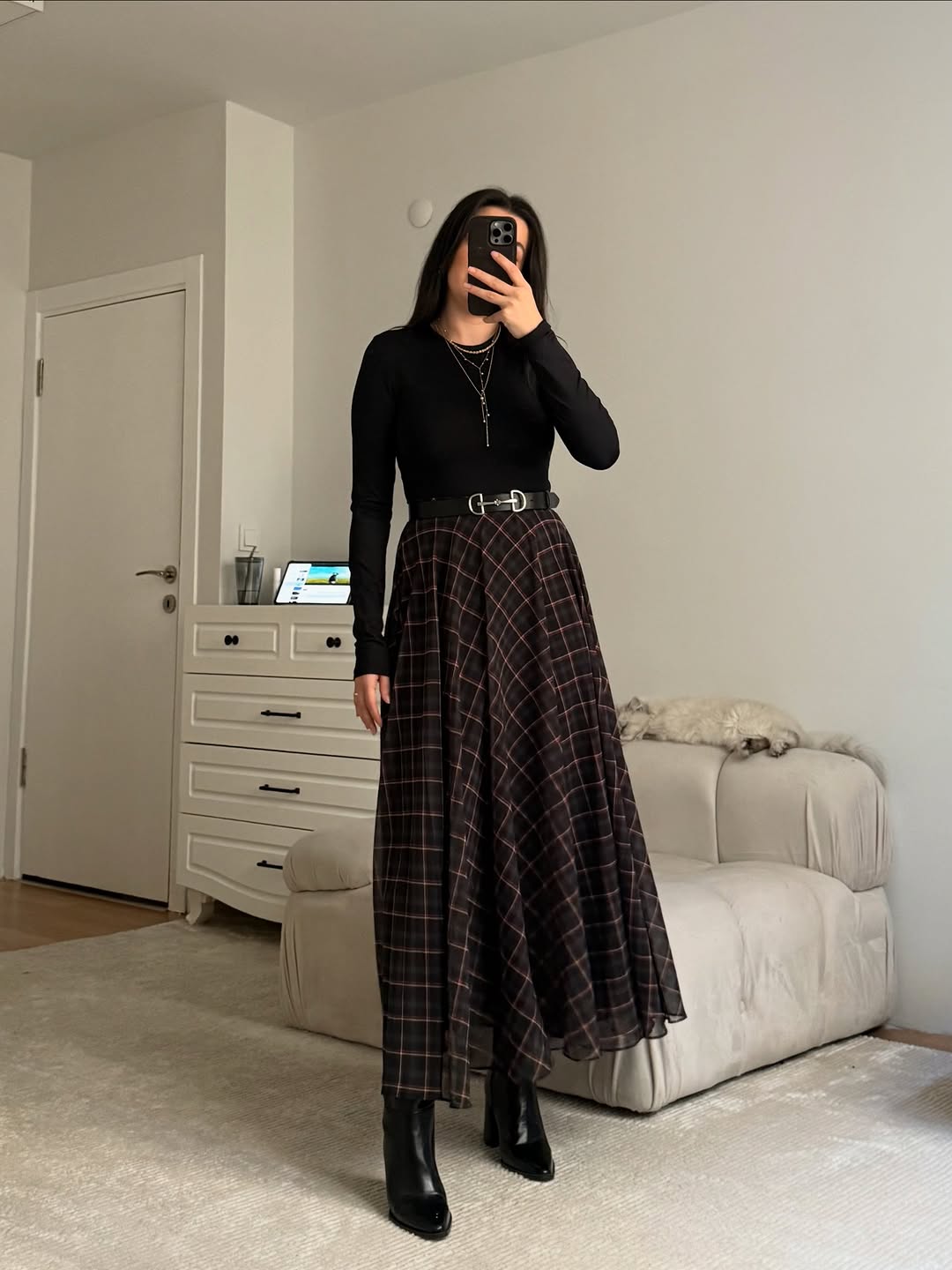 Checked chiffon lined Skirt