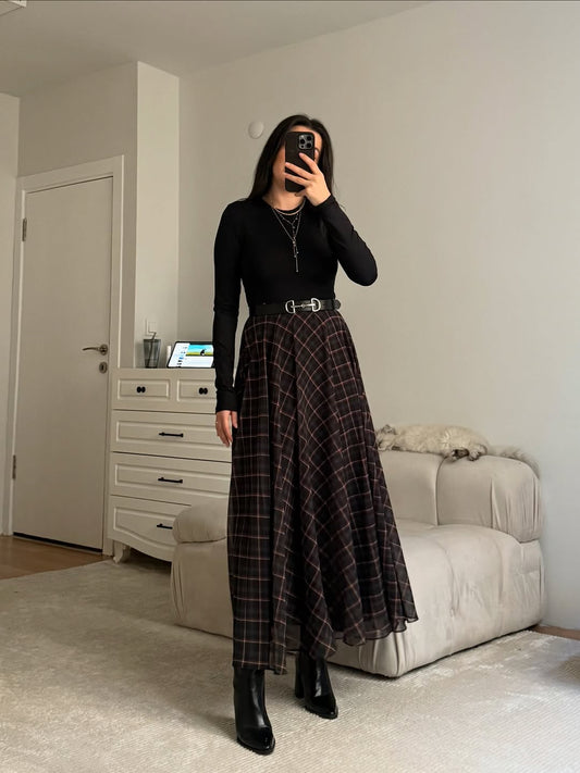 Checked chiffon lined Skirt